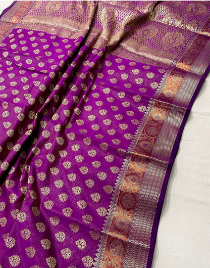 Purple Soft Silk Saree With Zari Weaving Work