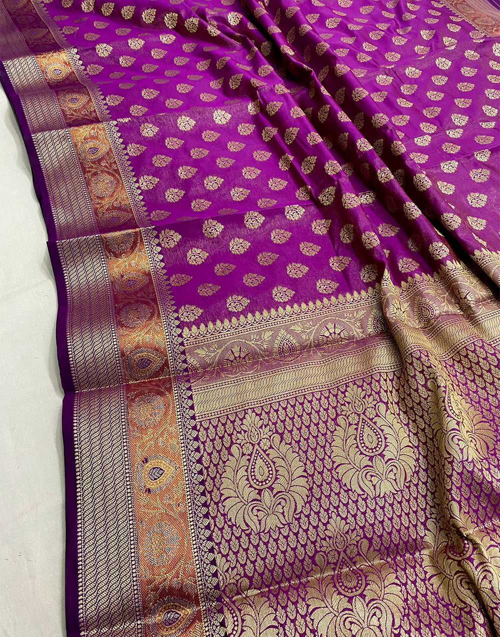 Purple Soft Silk Saree With Zari Weaving Work