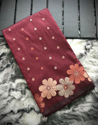 Red Berry Soft Silk Saree With Weaving Work