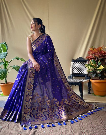 Purple Soft Silk Saree With Golden Zari Weaving Work