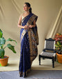 Blue Soft Silk Saree With Golden Zari Weaving Work