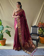 Dark Maroon Soft Silk Saree With Golden Zari Weaving Work