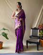 Violet Soft Silk Saree With Golden Zari Weaving Work