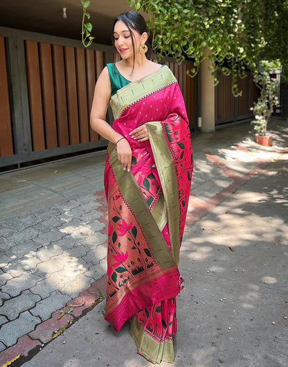 Dark Pink Paithani Silk Saree With Zari Weaving Work