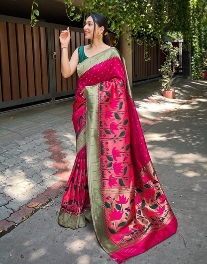 Dark Pink Paithani Silk Saree With Zari Weaving Work