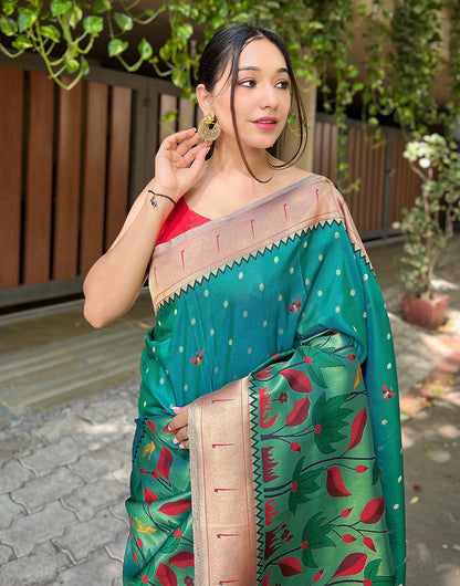 Sea Green Paithani Silk Saree With Zari Weaving Work