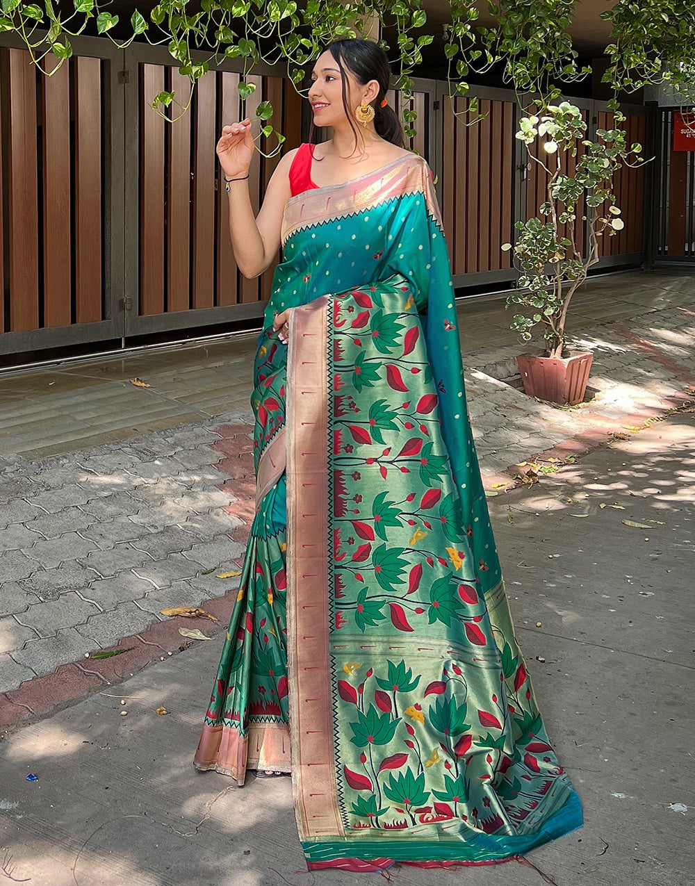 Sea Green Paithani Silk Saree With Zari Weaving Work