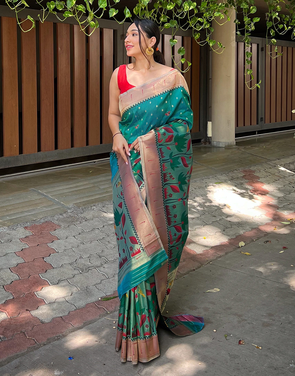 Sea Green Paithani Silk Saree With Zari Weaving Work