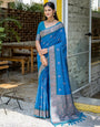 True Blue Floral Butti Banarasi Silk Saree With Zari Weaving Work