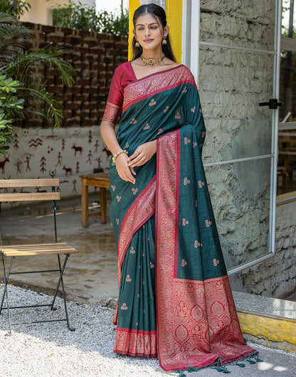 Castleton Green Floral Butti Banarasi Silk Saree With Zari Weaving Work