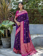 Royal Purple Floral Butti Banarasi Silk Saree With Zari Weaving Work