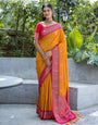 Chrome Yellow Floral Butti Banarasi Silk Saree With Zari Weaving Work