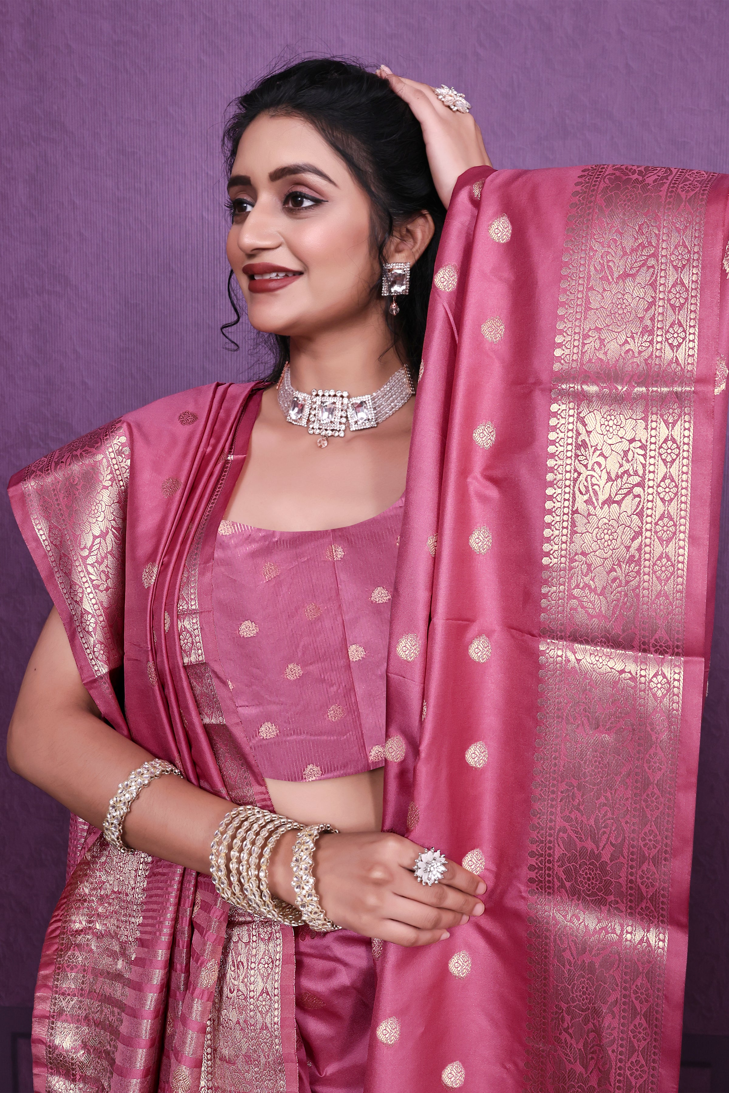 Graceful Satin Jacquard Woven Saree with Rich Textured Weaving