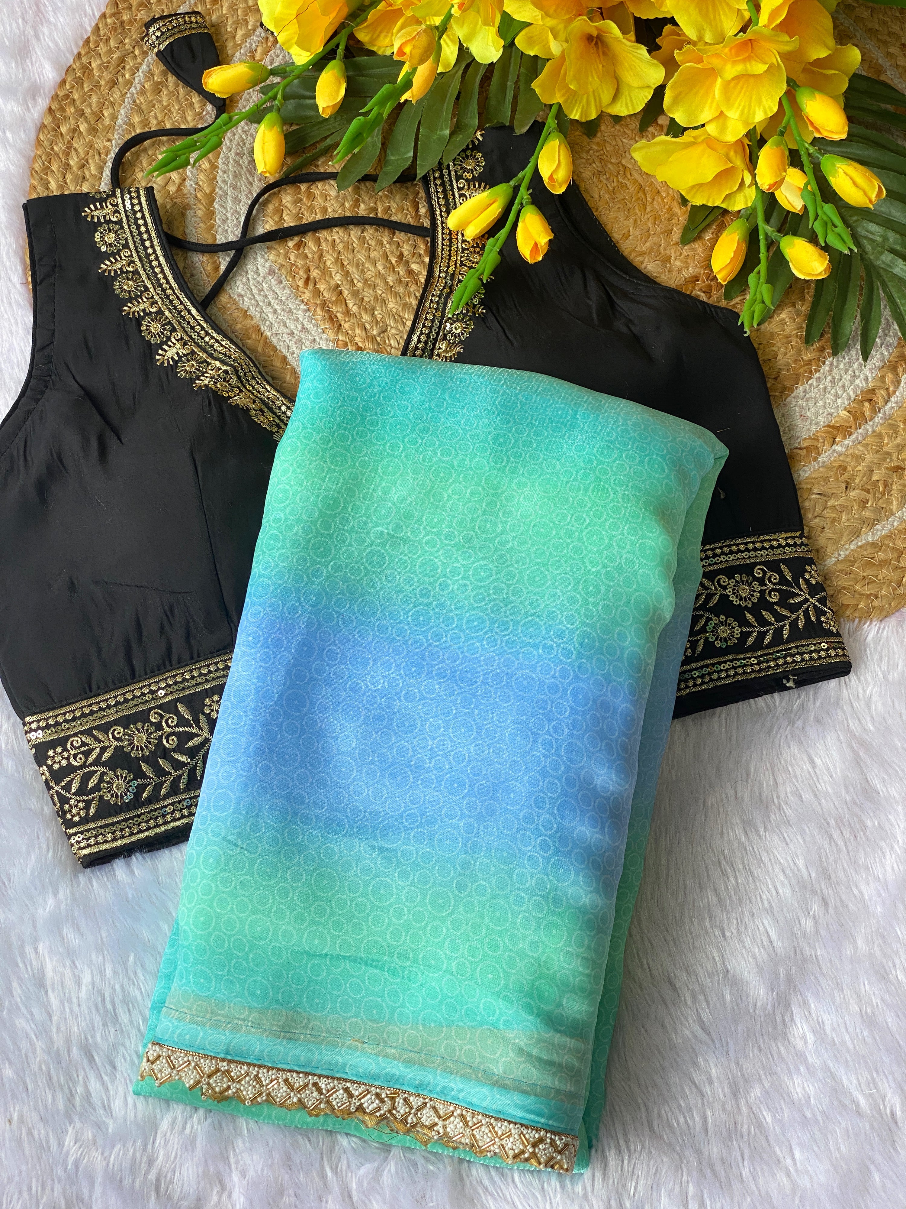 Designer Space Silk Saree with Valmoti Work & Ready Blouse