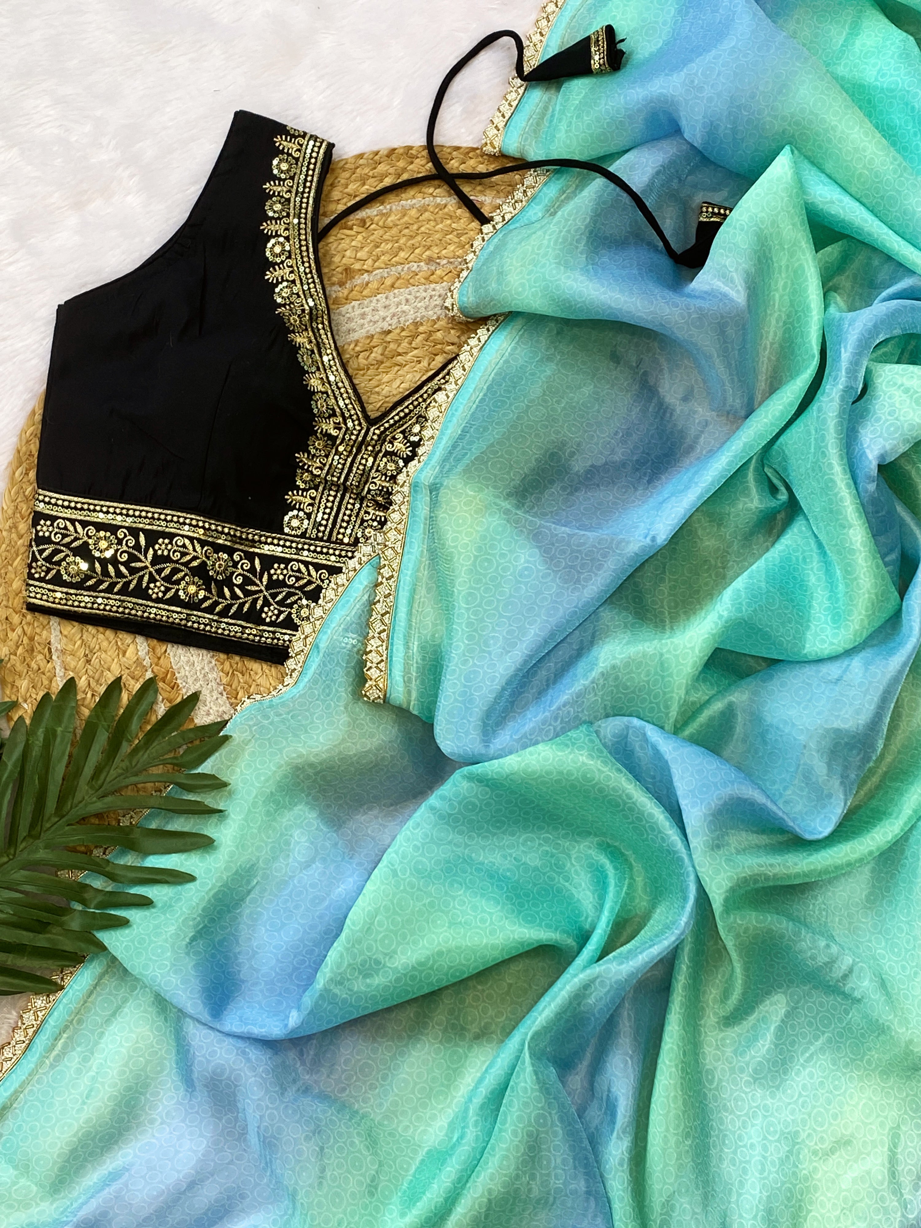 Designer Space Silk Saree with Valmoti Work & Ready Blouse