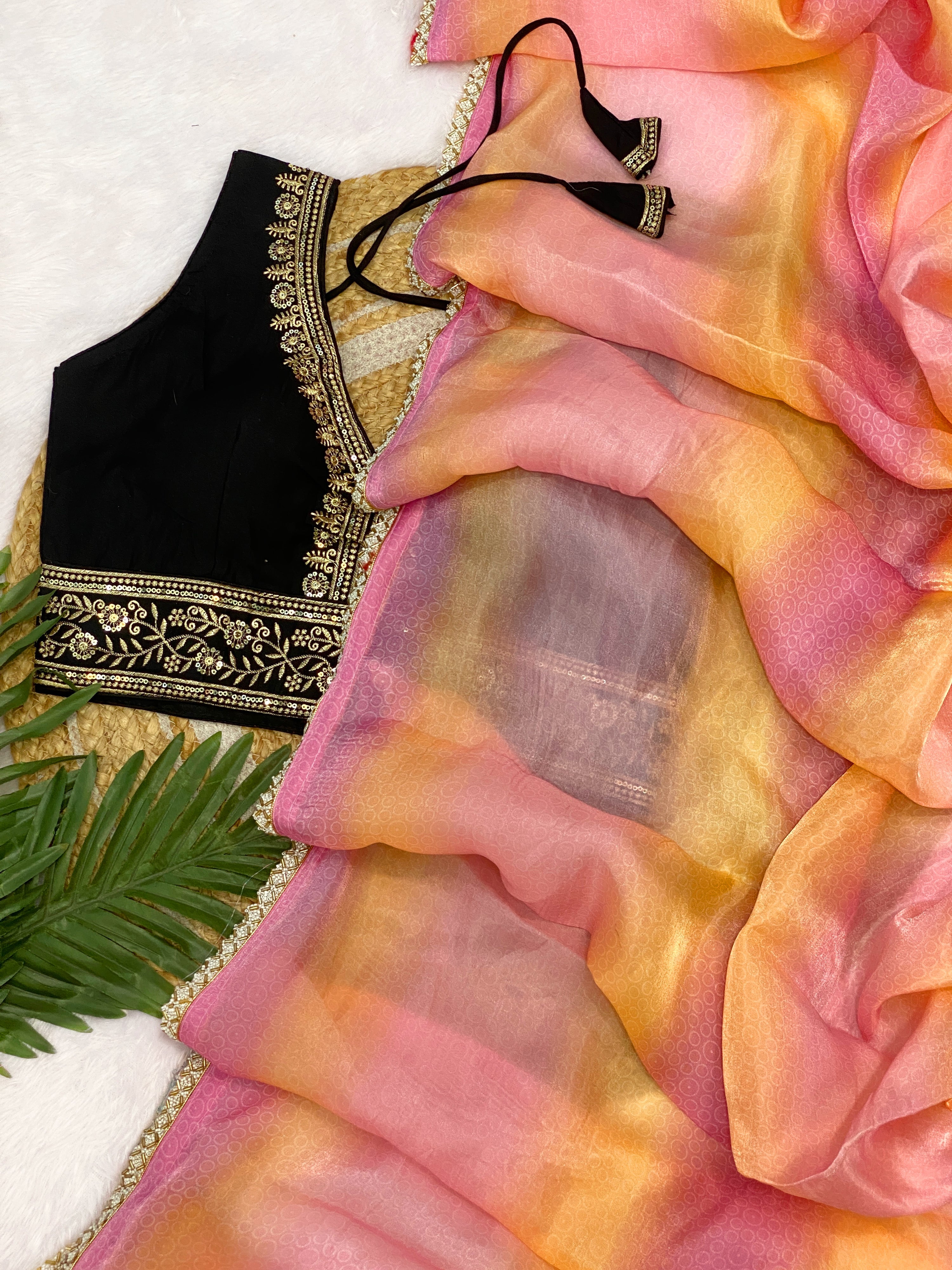 Designer Space Silk Saree with Valmoti Work & Ready Blouse
