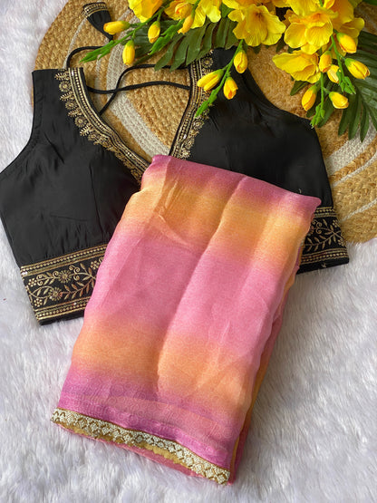 Designer Space Silk Saree with Valmoti Work & Ready Blouse