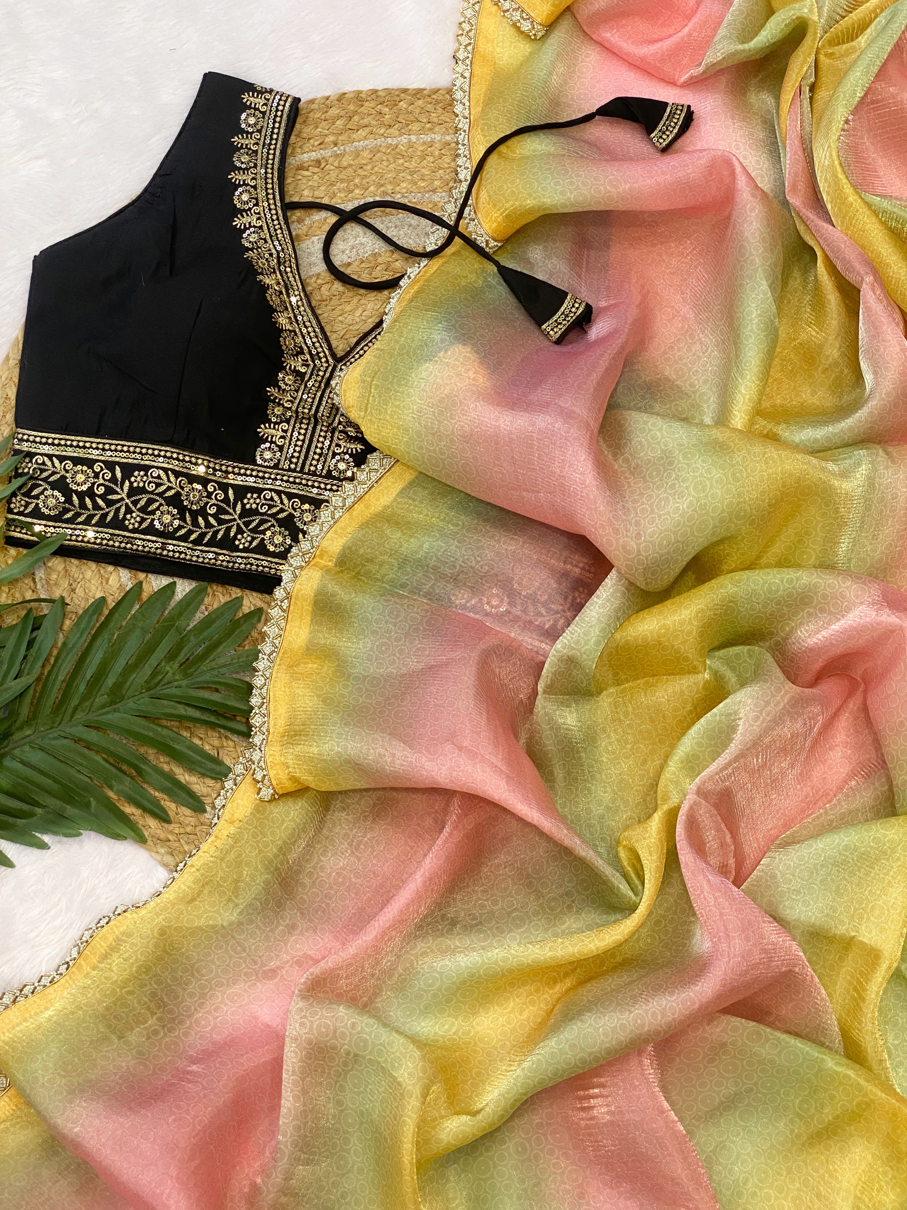 Designer Space Silk Saree with Valmoti Work & Ready Blouse