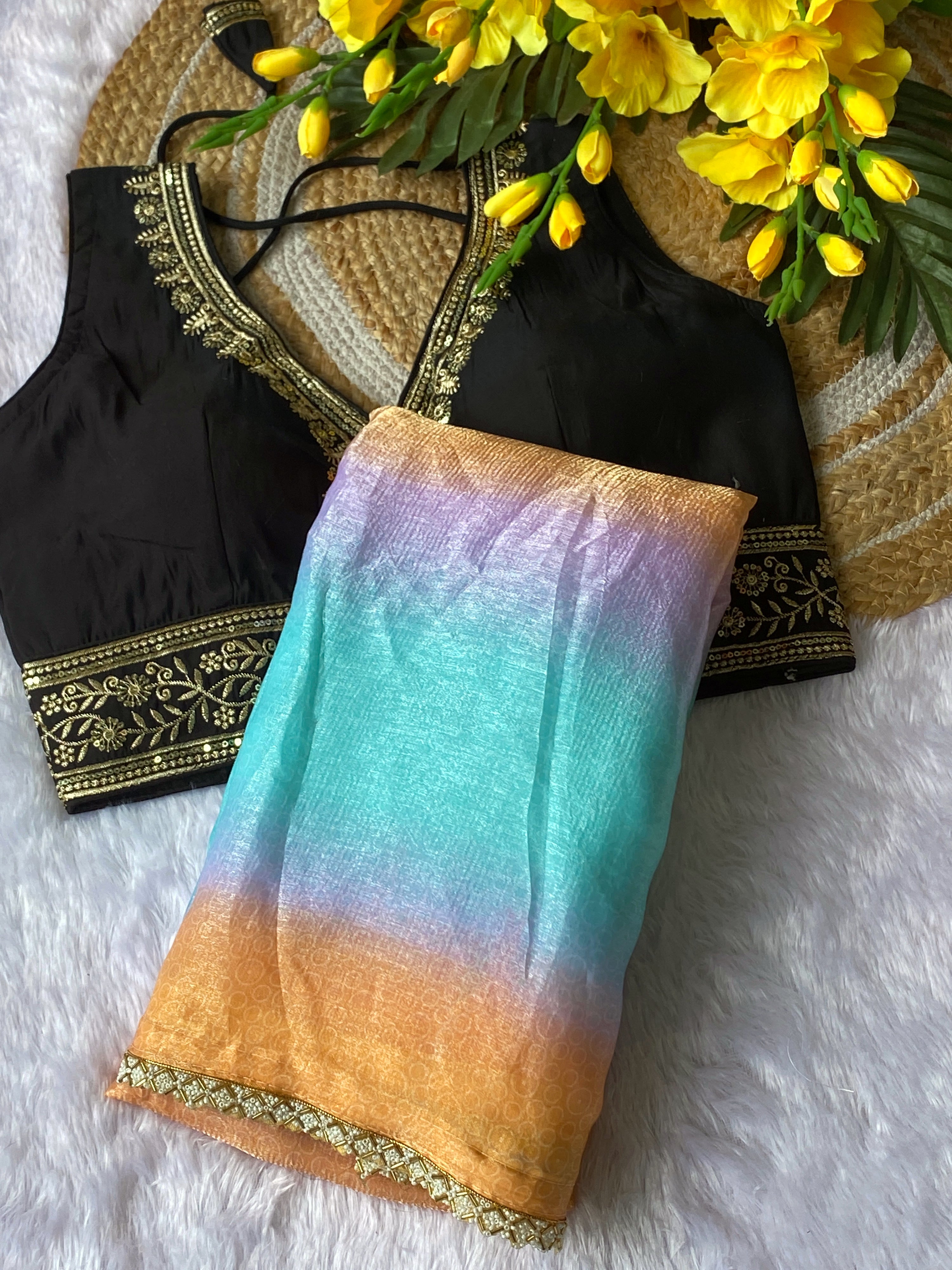 Designer Space Silk Saree with Valmoti Work & Ready Blouse
