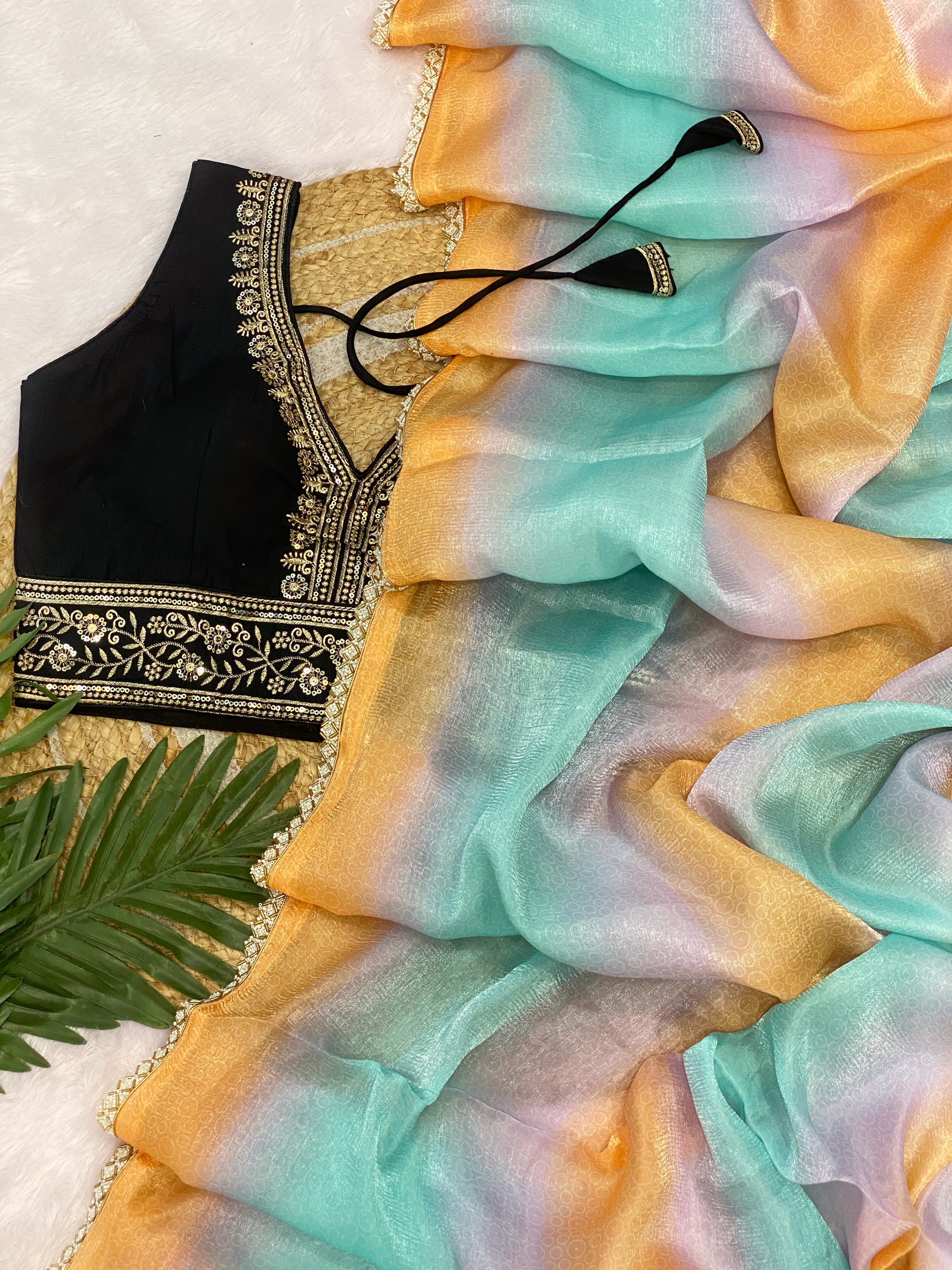 Designer Space Silk Saree with Valmoti Work & Ready Blouse