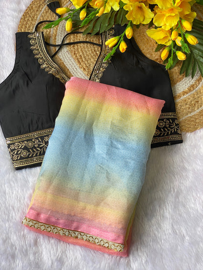 Designer Space Silk Saree with Valmoti Work & Ready Blouse