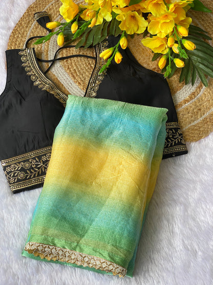 Designer Space Silk Saree with Valmoti Work & Ready Blouse