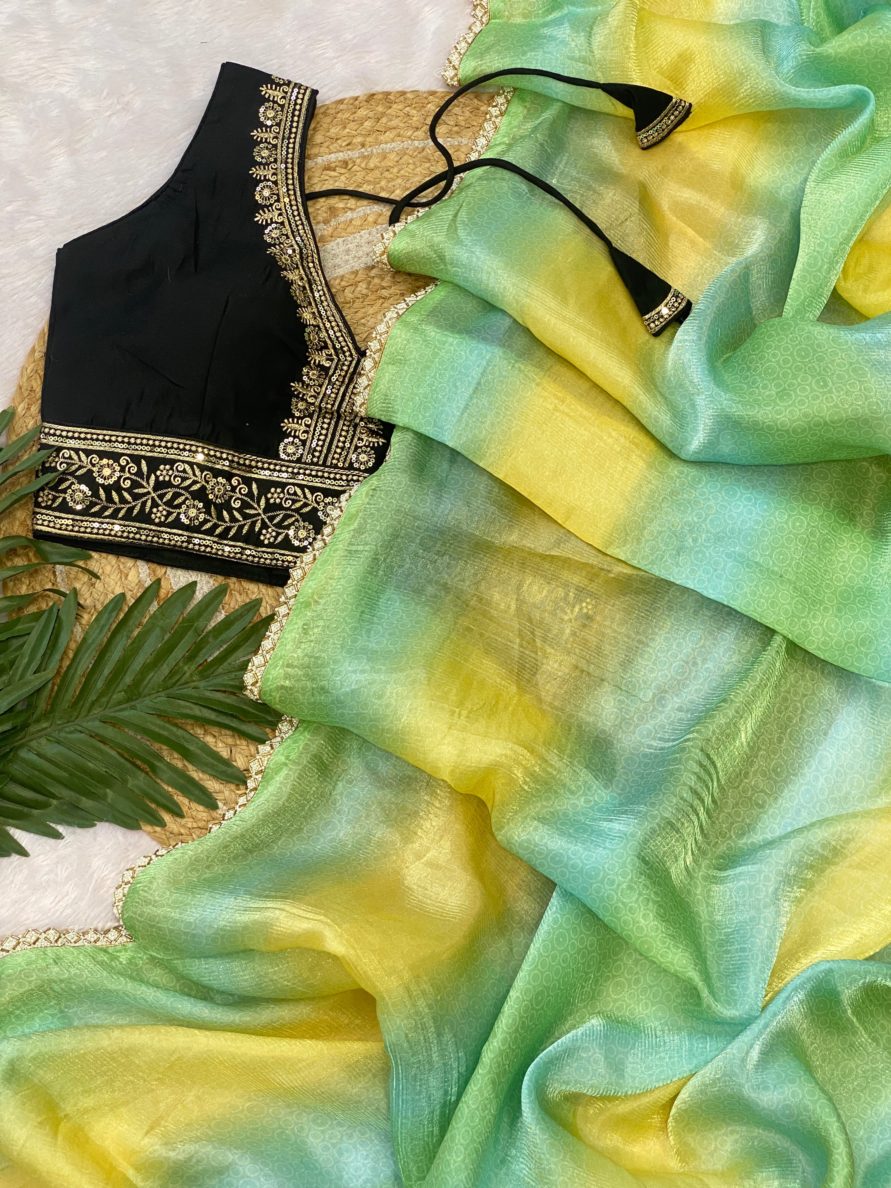 Designer Space Silk Saree with Valmoti Work & Ready Blouse