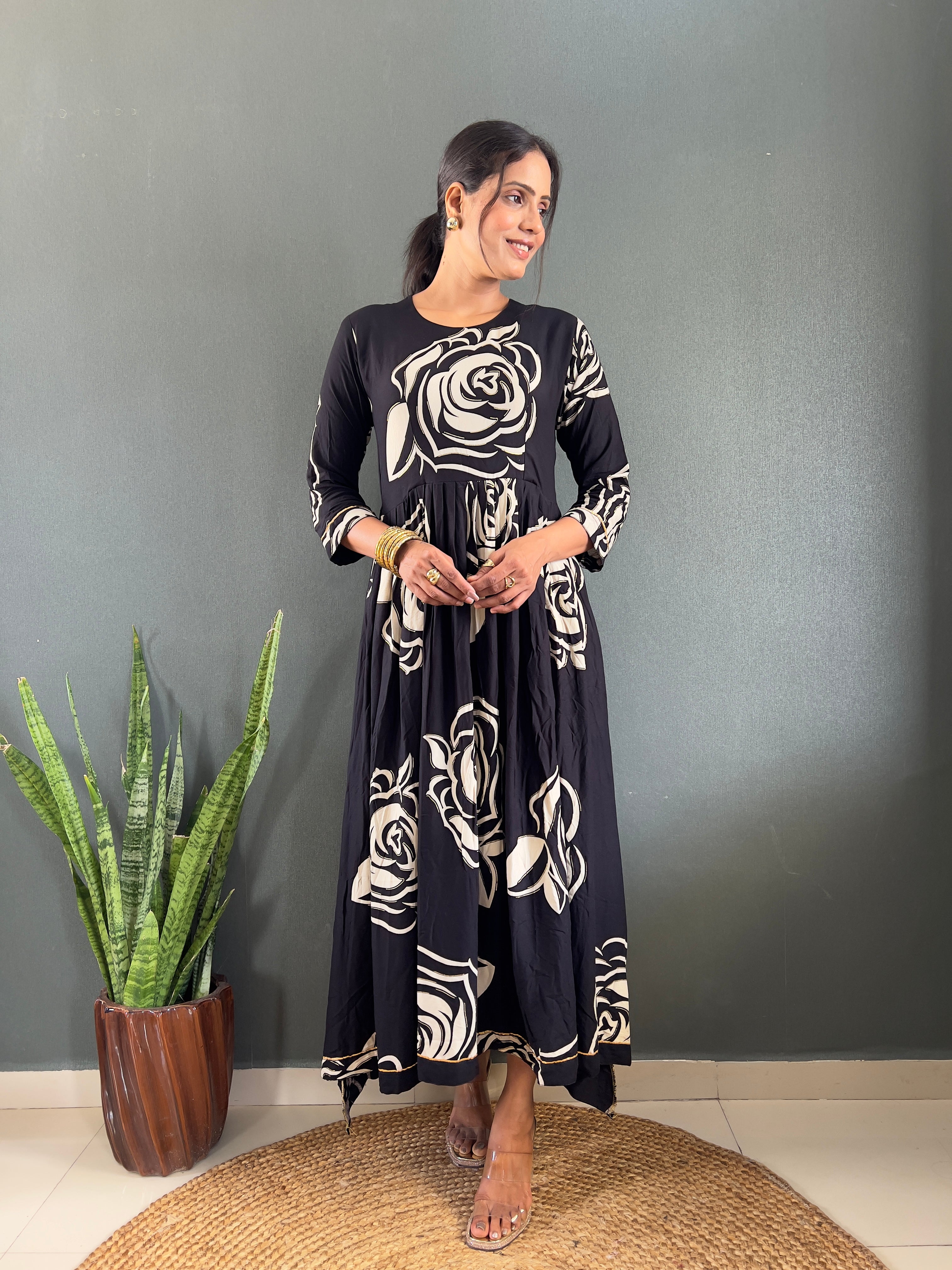 Floral Print Design Anarkali Long Gown