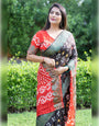 Black & Red Bandhej Silk With Printed & Zari Weaving Work