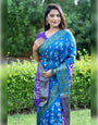Royal Blue & Purple Bandhej Silk With Printed And Zari Weaving Work