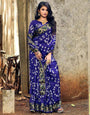 Blue Hand Bandhej Bandhani With Weaving Work