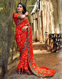 Hot Red Hand Bandhej Bandhani With Weaving Work