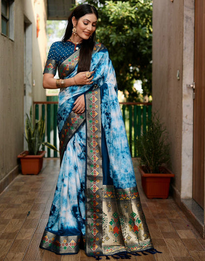 Indigo Dye Blue Paithani Silk Saree With Weaving Work