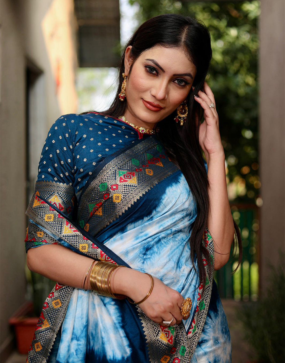Indigo Dye Blue Paithani Silk Saree With Weaving Work