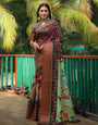 Brown & Pista Dola Silk With Digital Printed Saree
