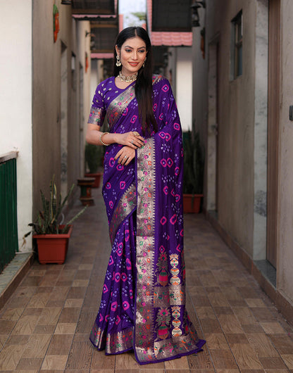 Purple Bandhani Saree With Weaving Border