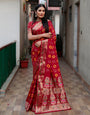 Dark Red Bandhani Saree With Weaving Border