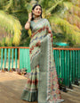 Green Dola Silk Saree With Weaving Border & Printed Work