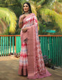 Peach Pink Dola Silk Saree With Weaving Border & Printed Work