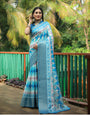 Sky Blue Dola Silk Saree With Weaving Border & Printed Work