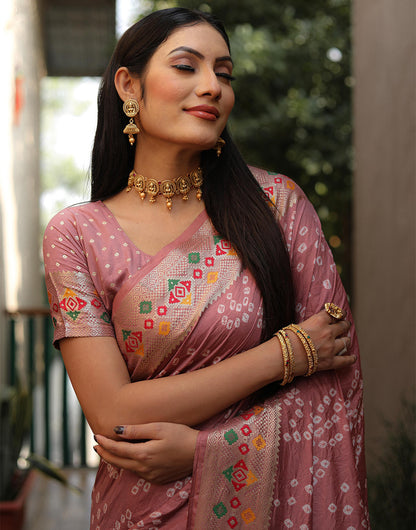 Careys Pink Hand Bandhej Paithani Silk Saree With Weaving Work