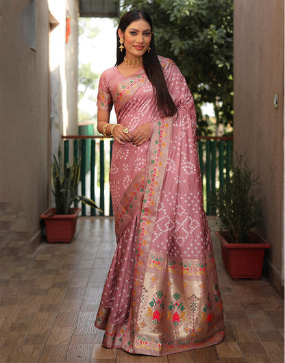 Careys Pink Hand Bandhej Paithani Silk Saree With Weaving Work