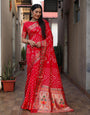 Red Hand Bandhej Paithani Silk Saree With Weaving Work