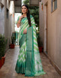 Green Dola Silk Saree With Printed & Weaving Border