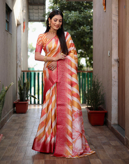 Orange Dola Silk Saree With Printed & Weaving Border