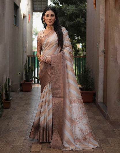 Burnt Sienna Brown Dola Silk Saree With Printed & Weaving Border