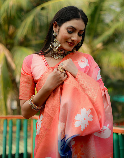 Vermillon Orange Dola Silk Sarees With Weaving Border Printed Work