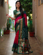 Green & Red Hand Bandhej Bandhani Saree With Weaving Work