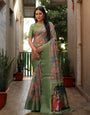 Moos Green Dola Silk With Kalamkari Printed Saree