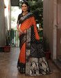Black & Orange Hand Bandhej Bandhani Saree With Weaving Work